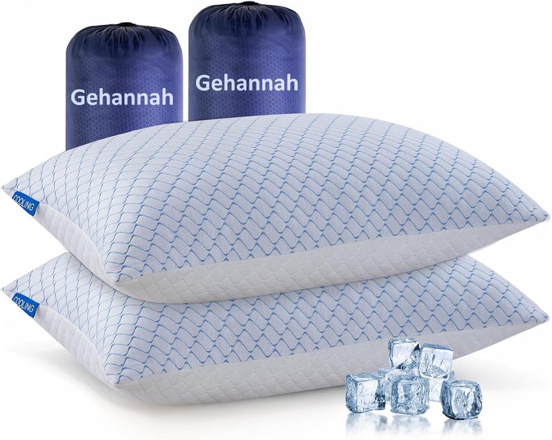 Gehannah وسادة سفر - عبوة كبيرة 2 وسادة تخييم قابلة للضغط للنوم - رغوة الذاكرة الممزقة مع 2 حقيبة تخزين - داعمة للبالغين والأطفال والأنشطة الخارجية والتخييم والمشي في الجبال - Image 1